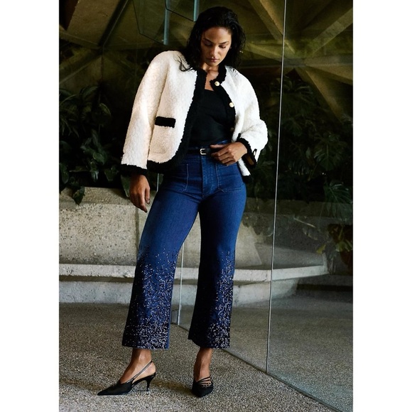 NWT Anthropologie The Colette High Rise Wide Leg Jeans Sequin Sparkle 27T Tall - Picture 16 of 16